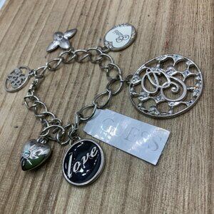 Guess NWT Silver Tone Charms Toggle Bracelet